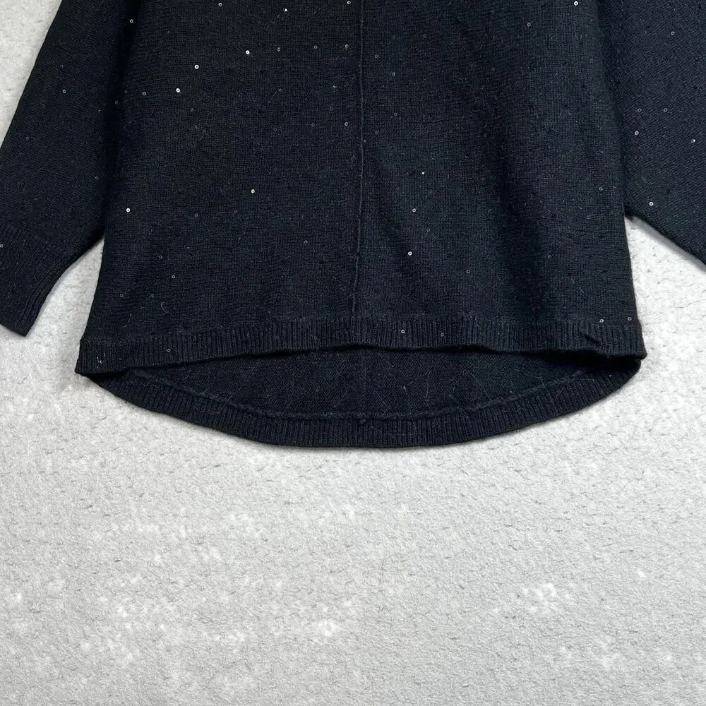Neiman Marcus Sweater Womens Large Black 100% Cashmere Crew Neck Glitter